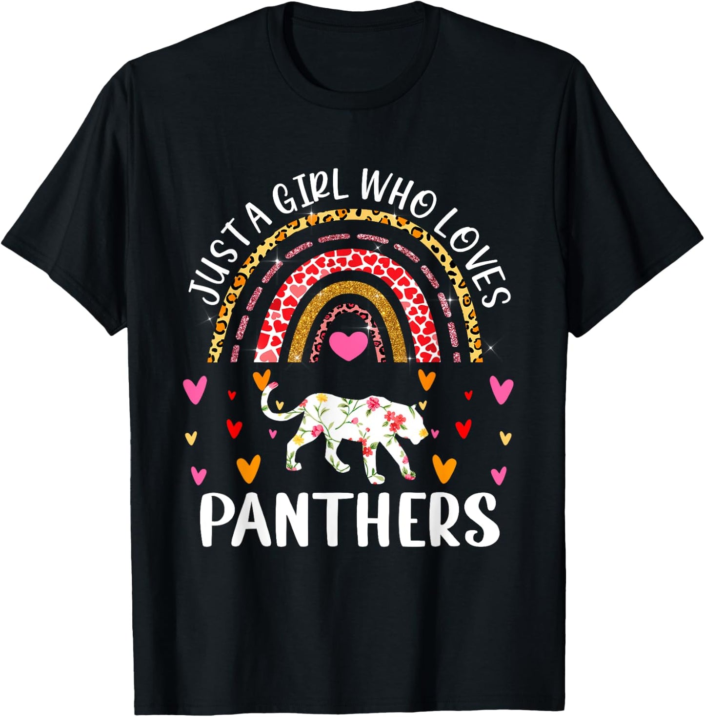 Just A Girl Who Loves Panthers Rainbow Panther Lover T-Shirt - T-Shirt | Black
