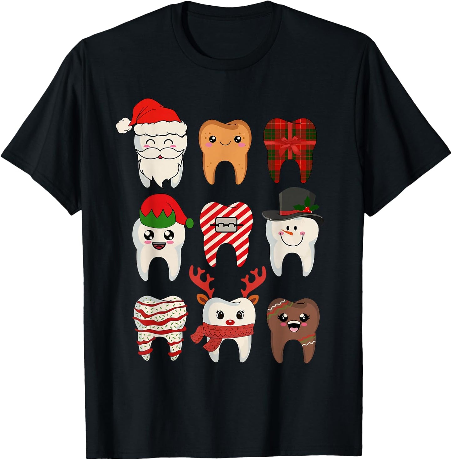 Christmas Teeth Dentist Xmas Reindeer Santa Squad Pajamas T-Shirt - T-Shirt | Black