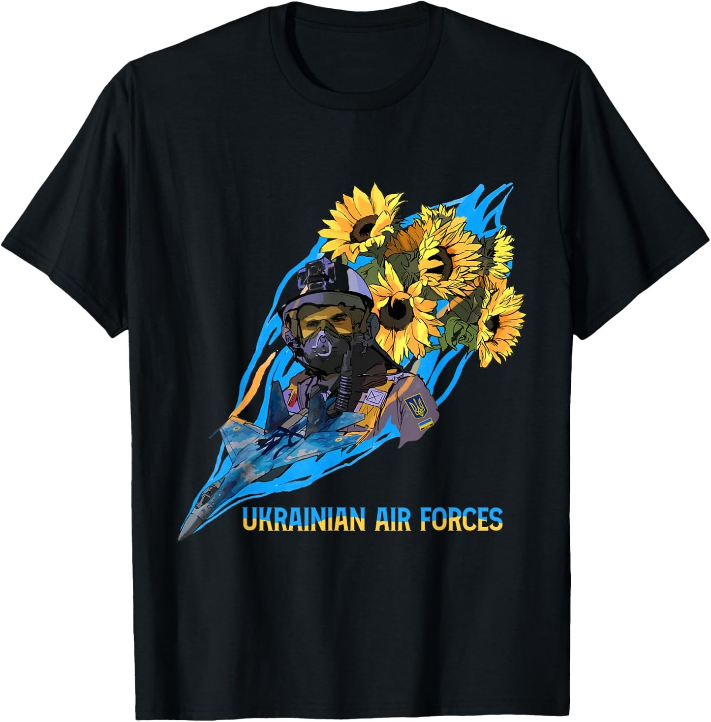 Ukrainian Air Forces | Fighter Aircraft with Pilot UA T-Shirt - T-Shirt | Black