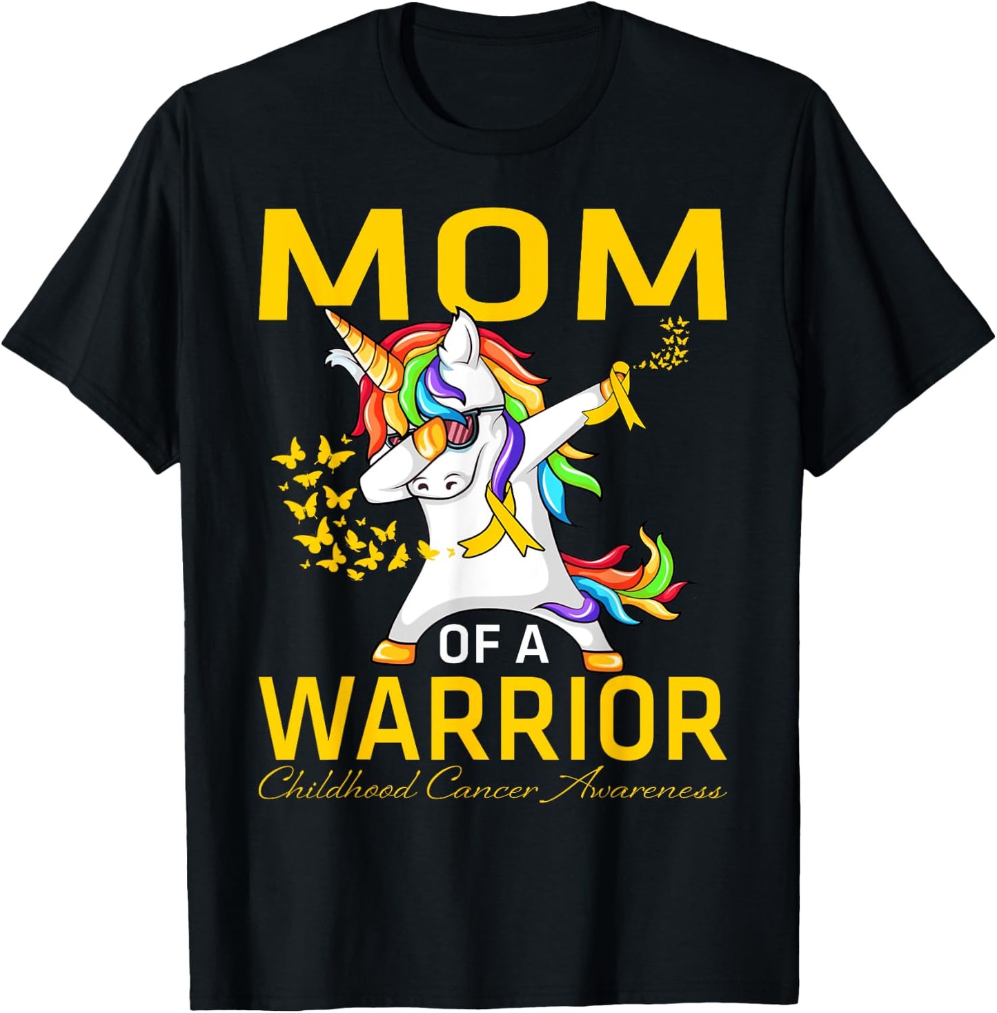 Mom Of A Warrior Childhood Cancer Awareness Unicorn T-Shirt - T-Shirt | Black