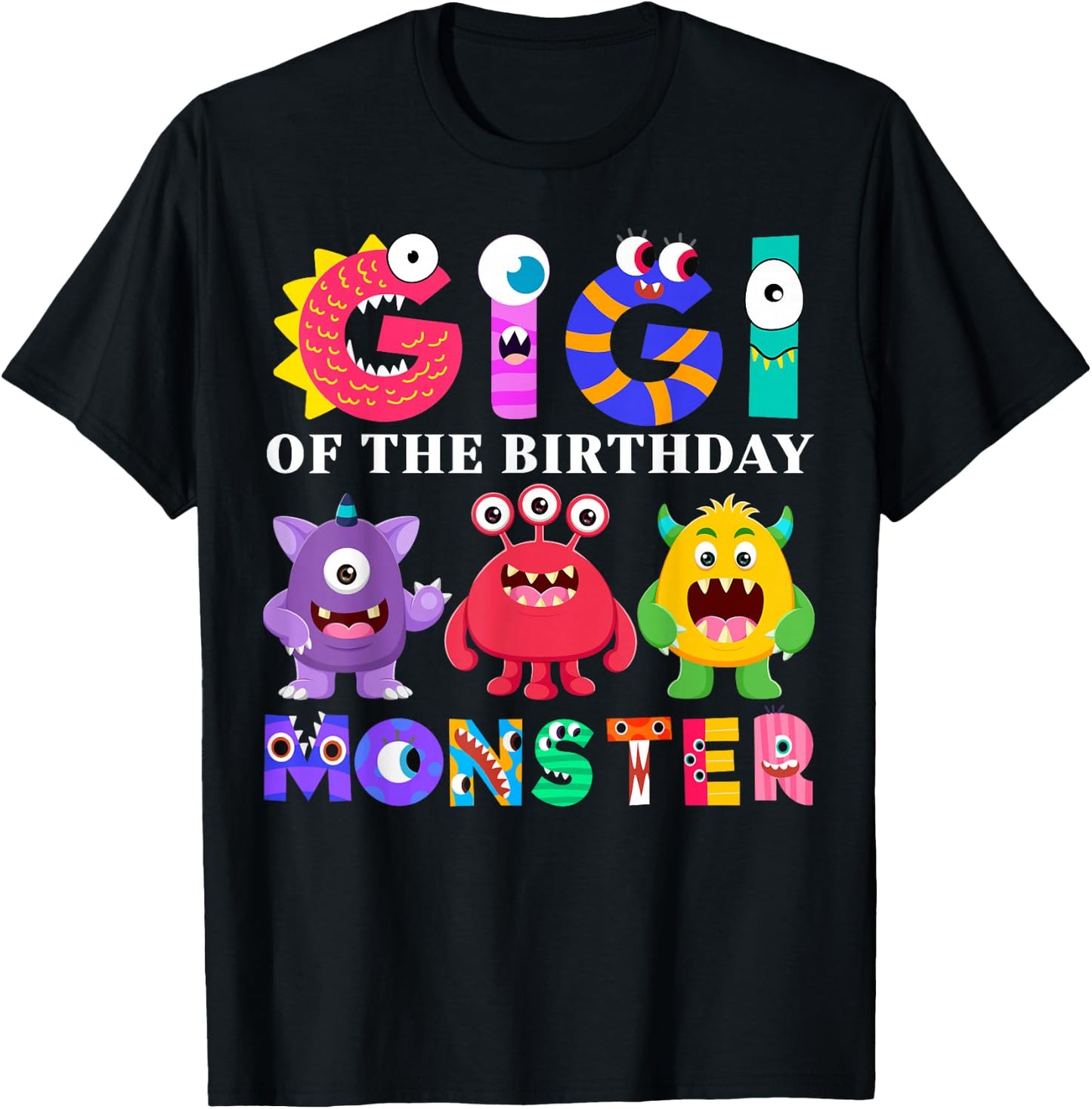 Gigi Little Monster Kids 1st Birthday Party Family Monster T-Shirt - T-Shirt | Black