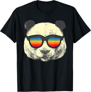 Retro Panda With Sunglasses T-Shirt - T-Shirt | Black