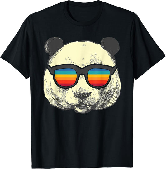 Retro Panda With Sunglasses T-Shirt - T-Shirt | Black