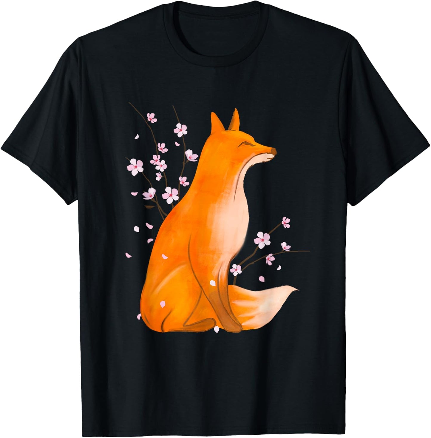 Cherry Blossom Japanese Fox - Zookeeper Animal Lover Camper T-Shirt - T-Shirt | Black