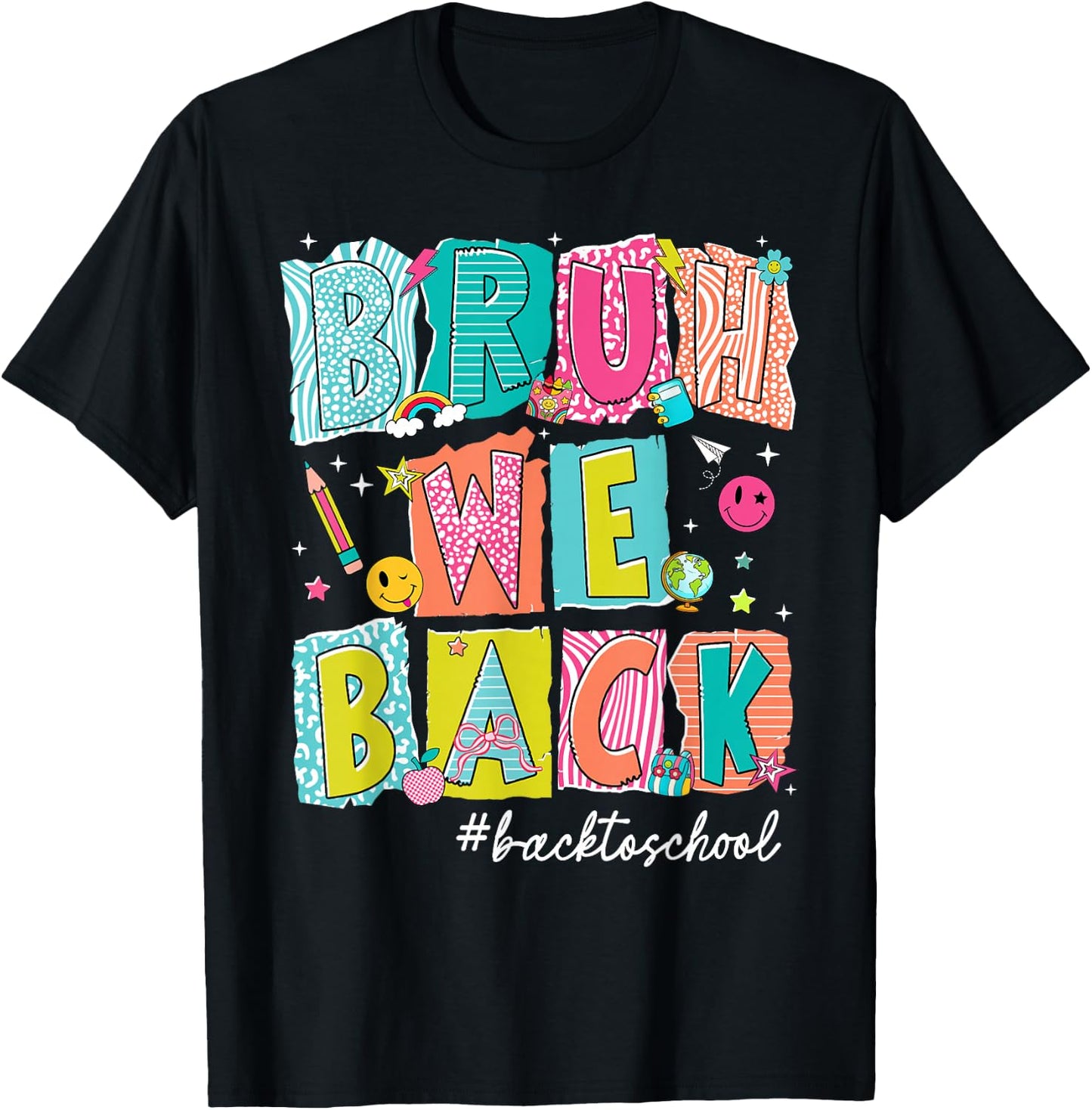 Back to School Bruh We Back Retro First Day Teacher Boy Girl T-Shirt - T-Shirt | Black