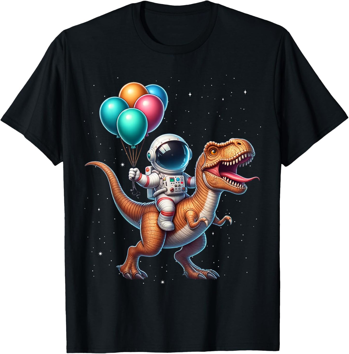 Astronaut Riding Dinosaur T Rex. Astronaut Space Birthday T-Shirt - T-Shirt | Black