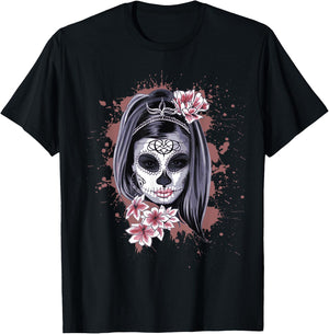 La Calavera Catrina Halloween Candy Sugar Skull Girl T-Shirt - T-Shirt | Black