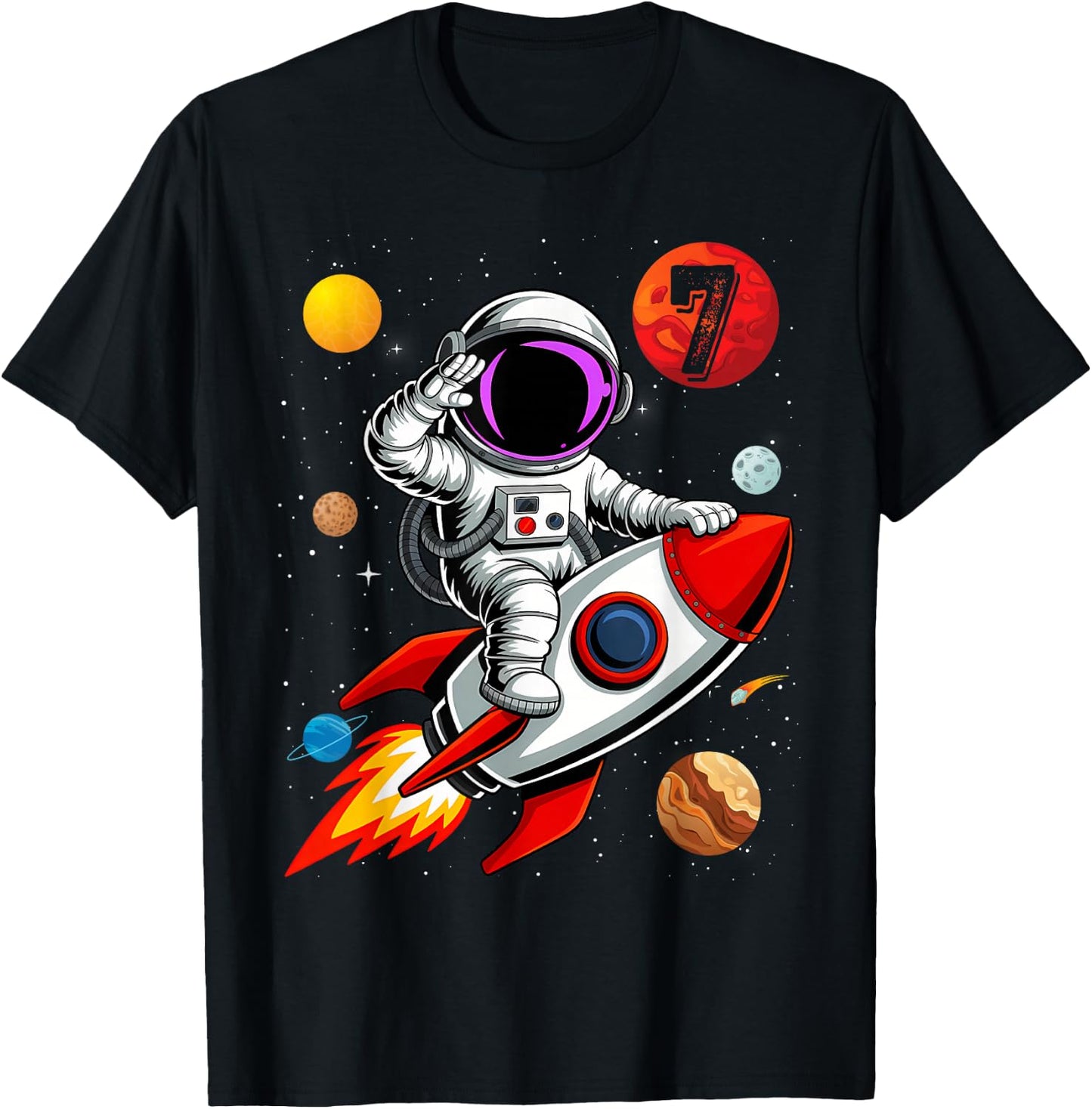 Kids 7 Years Old Birthday Boy Astronaut Space 7th B-Da T-Shirt - T-Shirt | Black