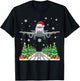 Christmas Airplane Santa Trees Lights Pilot Aviation T-Shirt - T-Shirt | Black