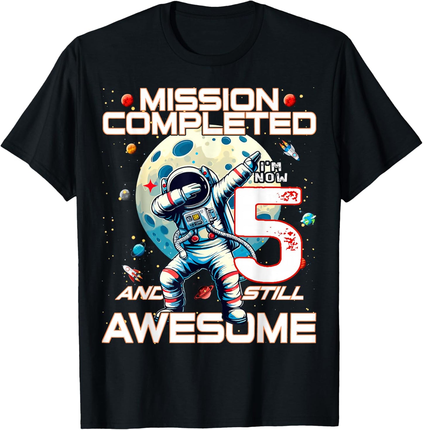 5th Birthday Astronaut Astronomy 5th Year Old Birthday T-Shirt - T-Shirt | Black