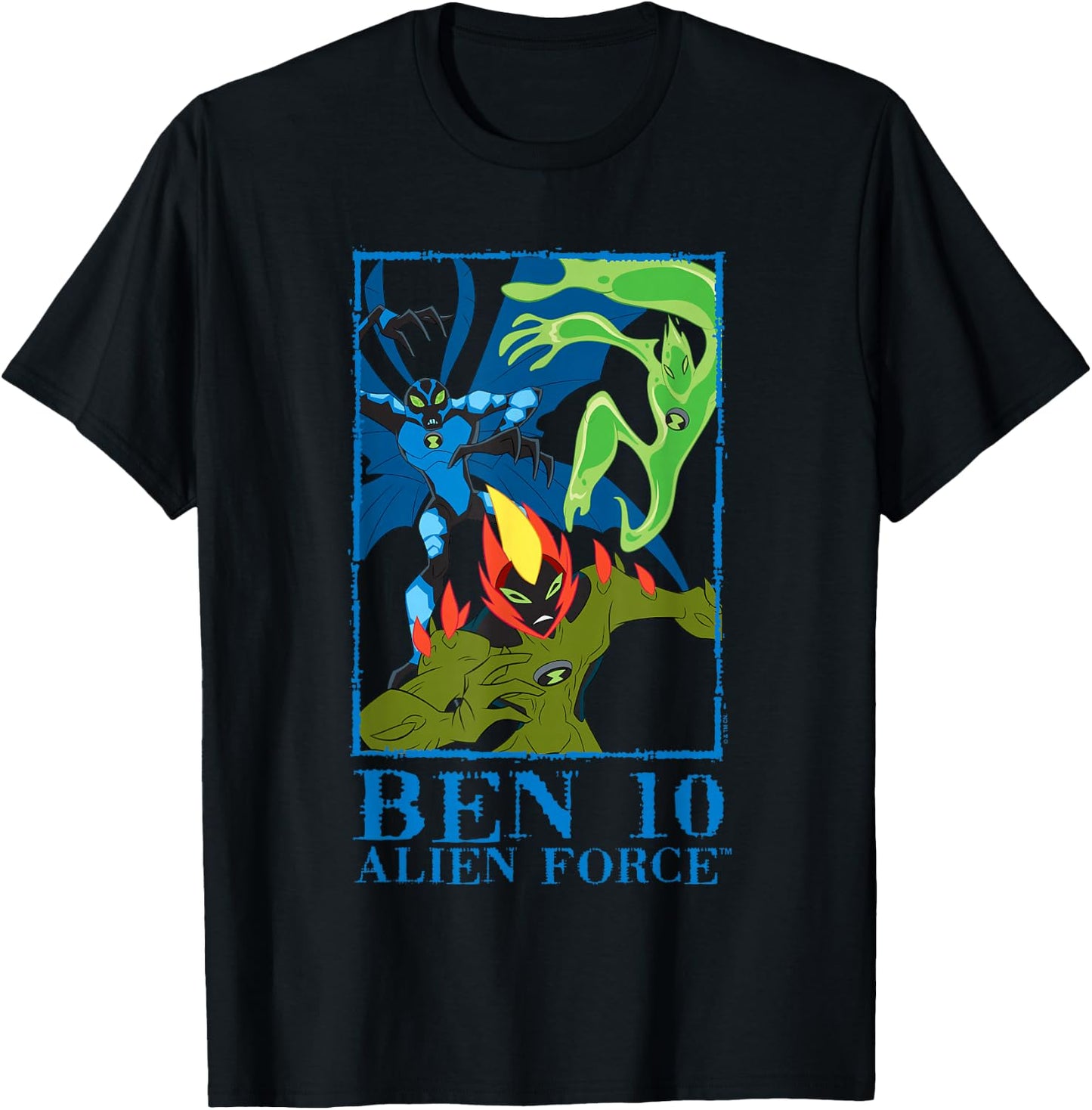 Ben 10: Alien Force Big Chill Swampfire & Goop Epic Poster T-Shirt - T-Shirt | Black