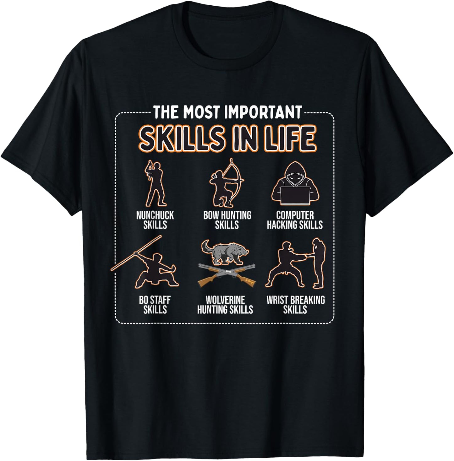 Nunchuck Skills, Bow Hunting Skills, Computer Hacking Skills T-Shirt - T-Shirt | Black
