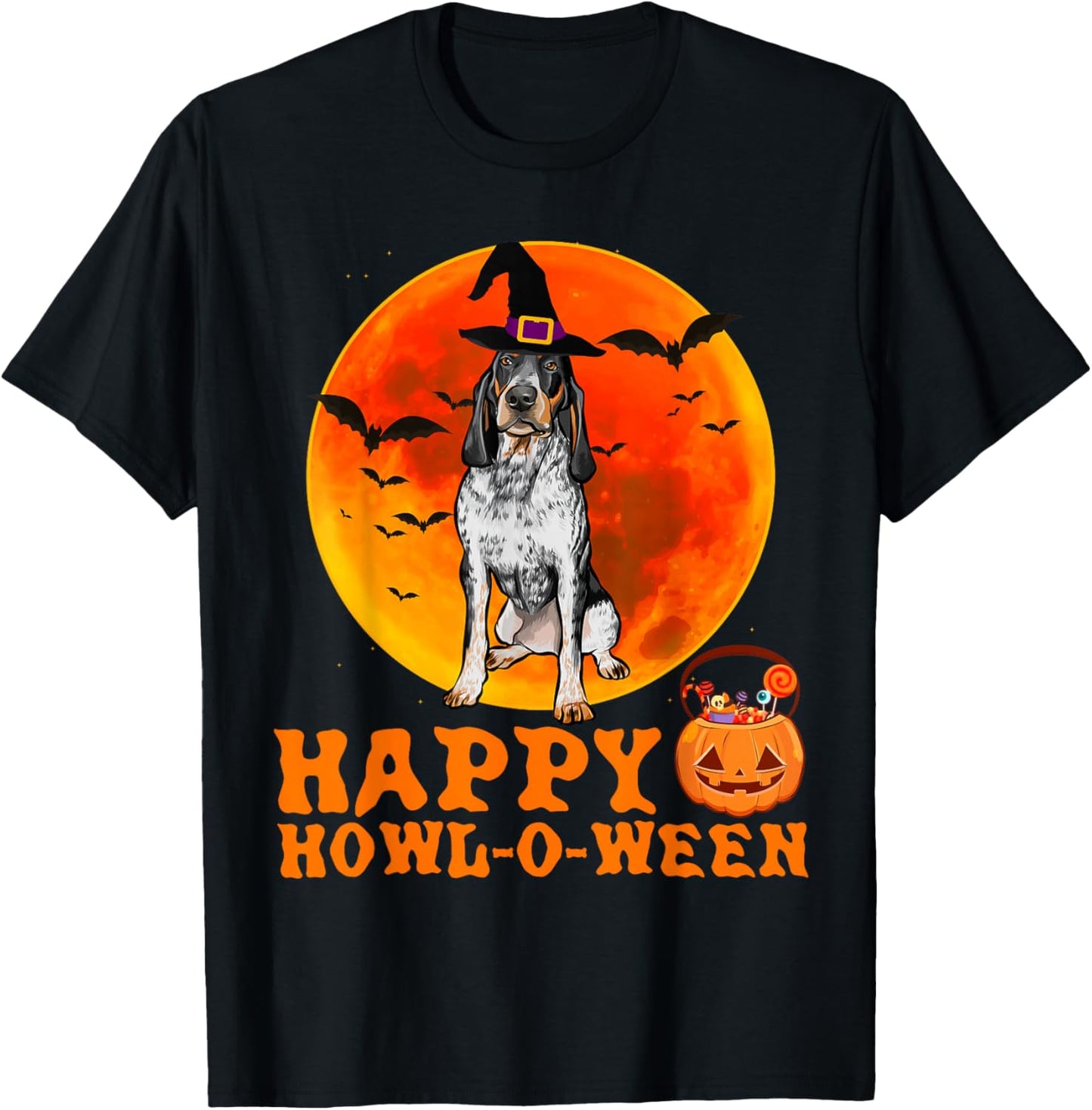 Funny Bluetick Coonhound Dog Halloween Happy Howl-o-ween Men Women T-Shirt - T-Shirt | Black