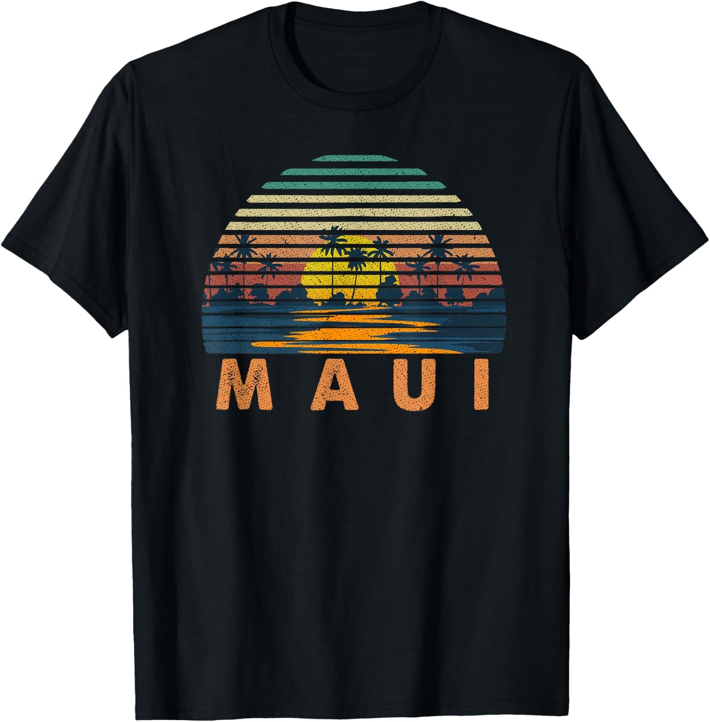 70s Maui HI Vintage Retro Sunset Throwback Art Hawaii Travel T-Shirt - T-Shirt | Black