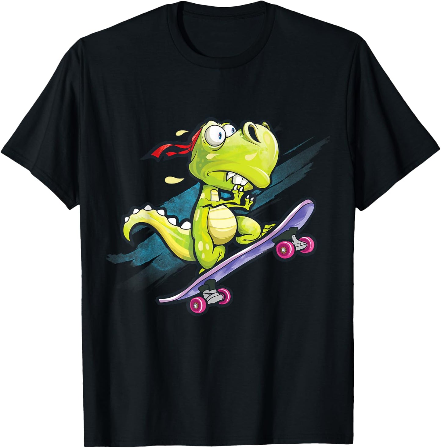 Dino Skateboard Shirt Boys Skateboarding Kids Men Dinosaur T-Shirt - T-Shirt | Black