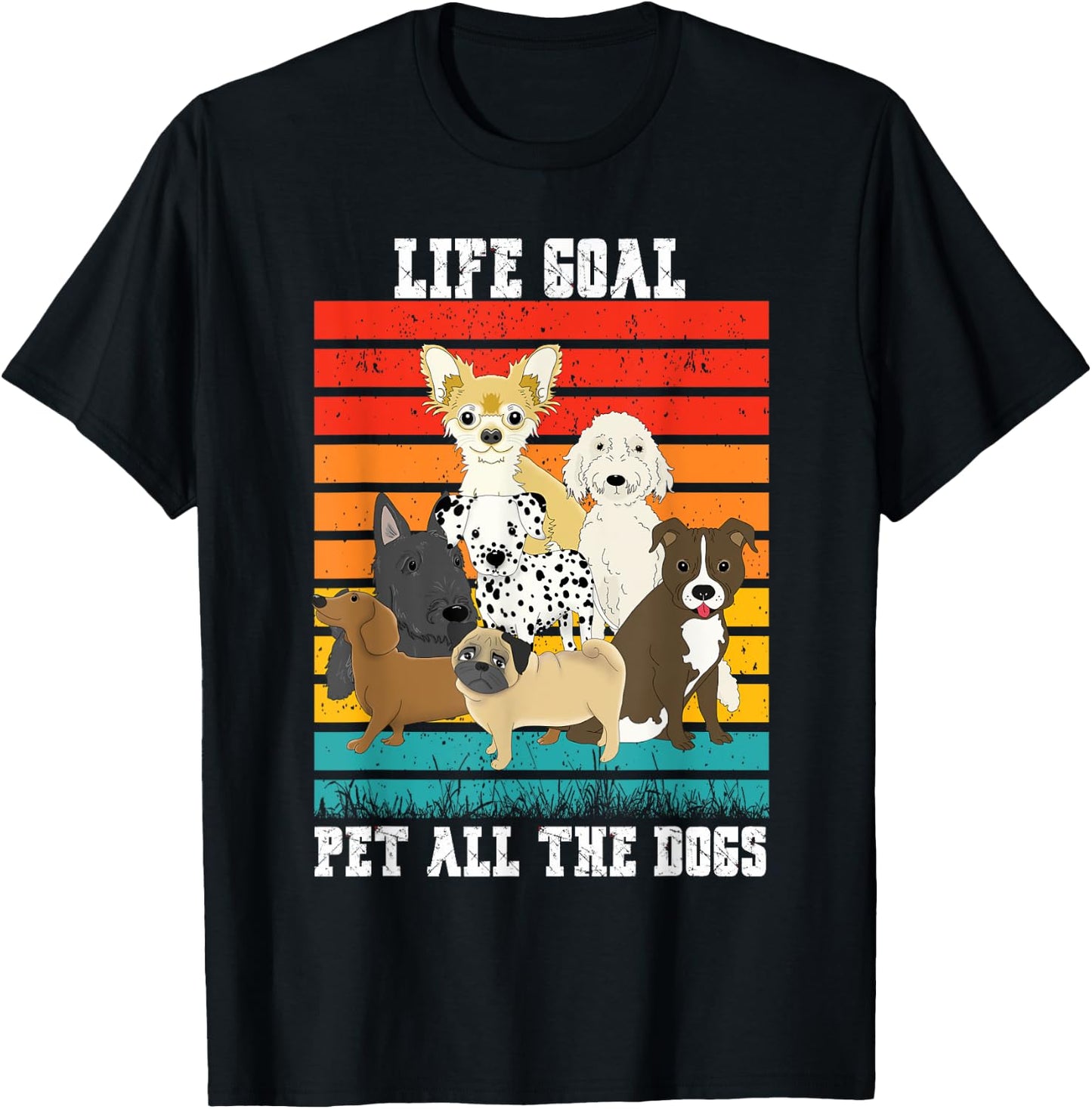 Funny Vintage Dog Lover Life Goal Pet All The Dogs Women Kids T-Shirt - T-Shirt | Black