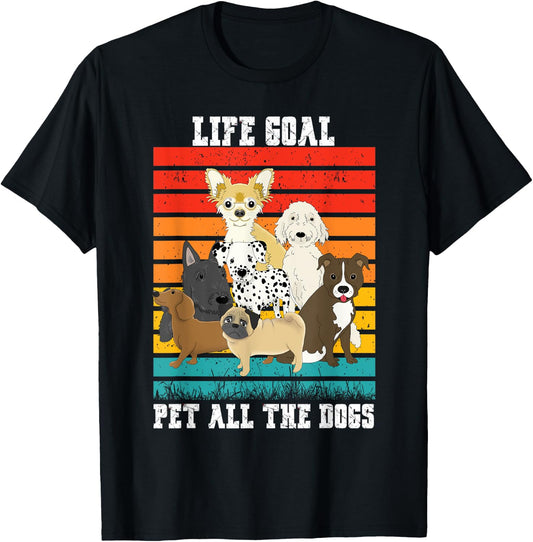 Funny Vintage Dog Lover Life Goal Pet All The Dogs Women Kids T-Shirt - T-Shirt | Black