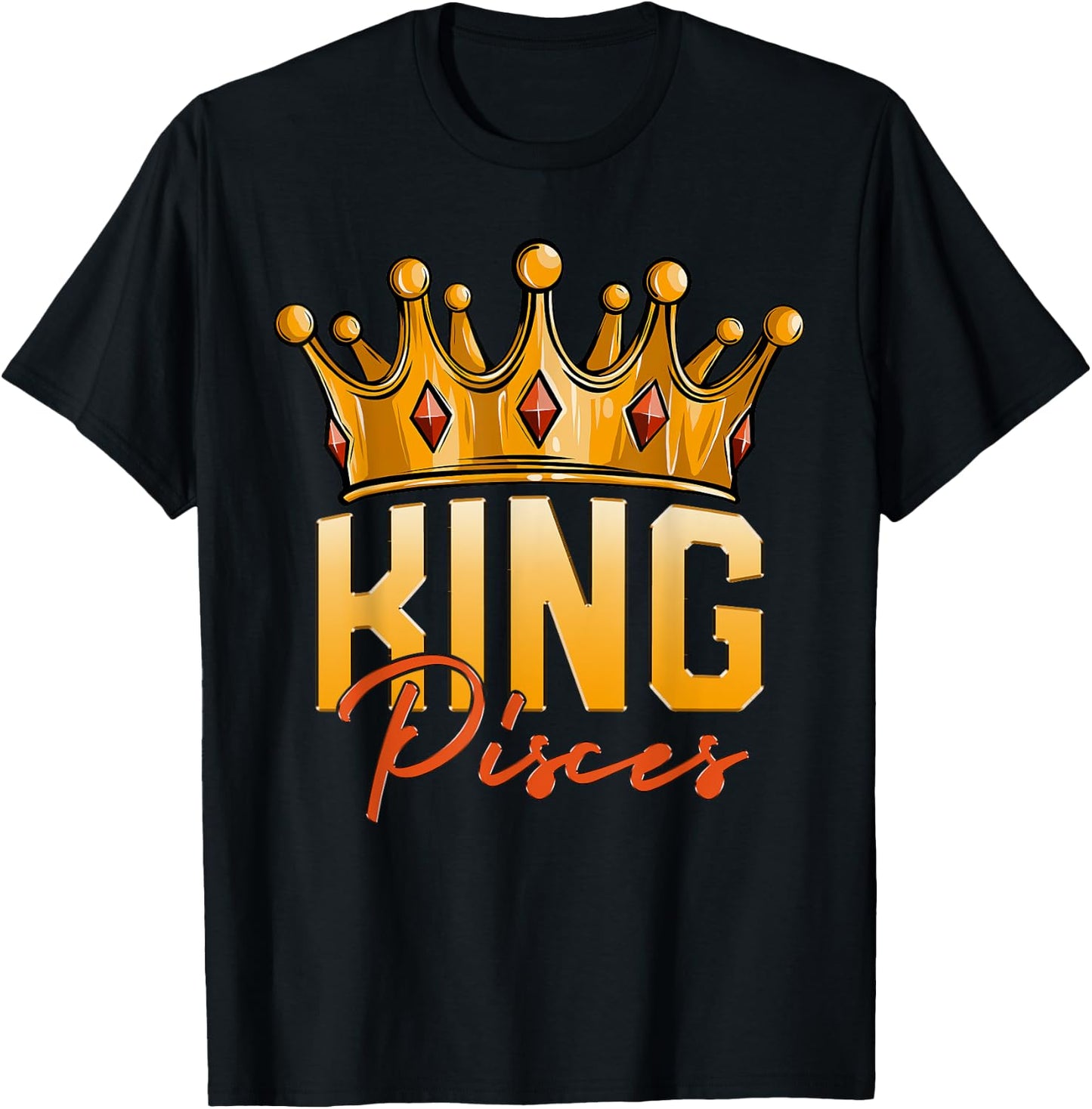King Pisces Men Zodiac Birthday Crown T-Shirt - T-Shirt | Black