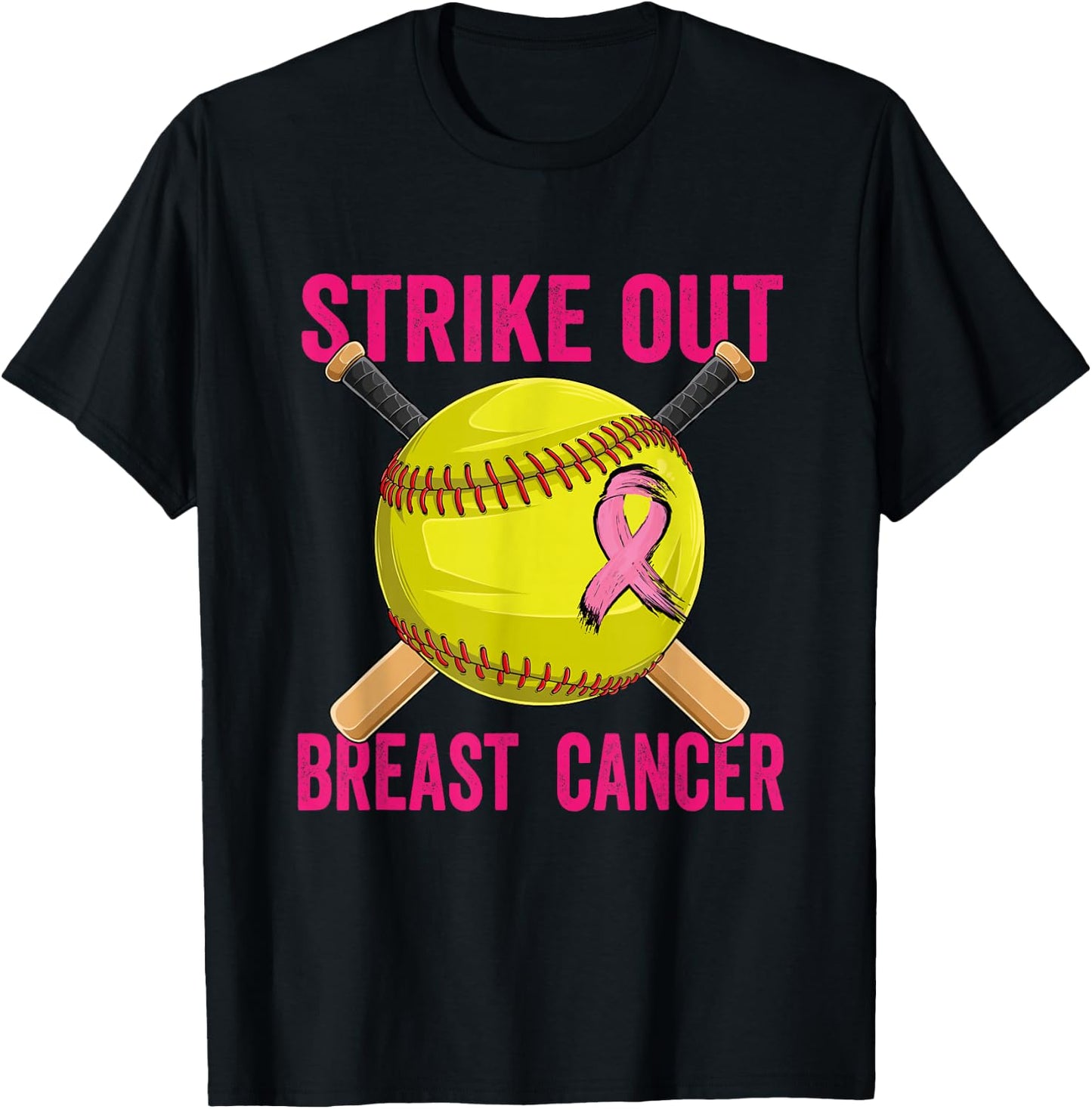 Strike Out Breast Cancer Awareness Softball Fighters T-Shirt - T-Shirt | Black