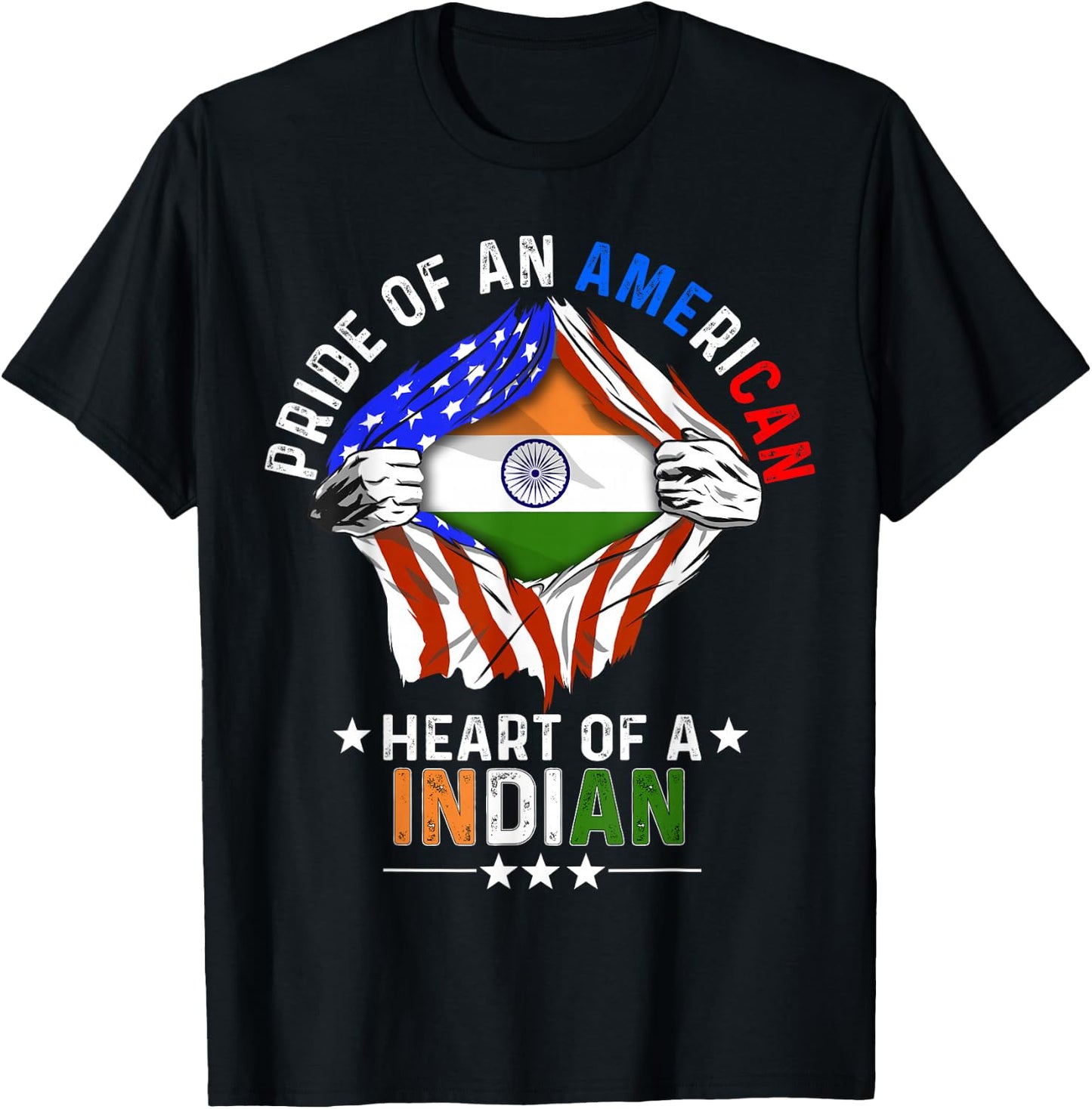 Indian American America Pride Foreign Country India Flag T-Shirt - T-Shirt | Black