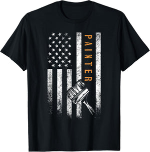 Painter American Flag Design Painting T-Shirt - T-Shirt | Black
