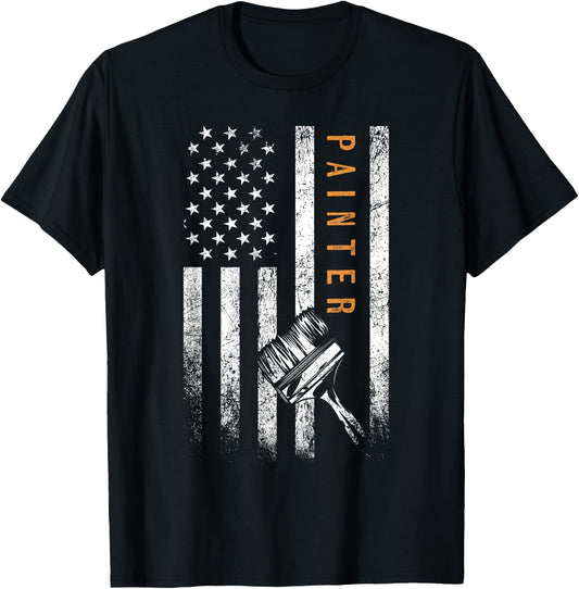 Painter American Flag Design Painting T-Shirt - T-Shirt | Black