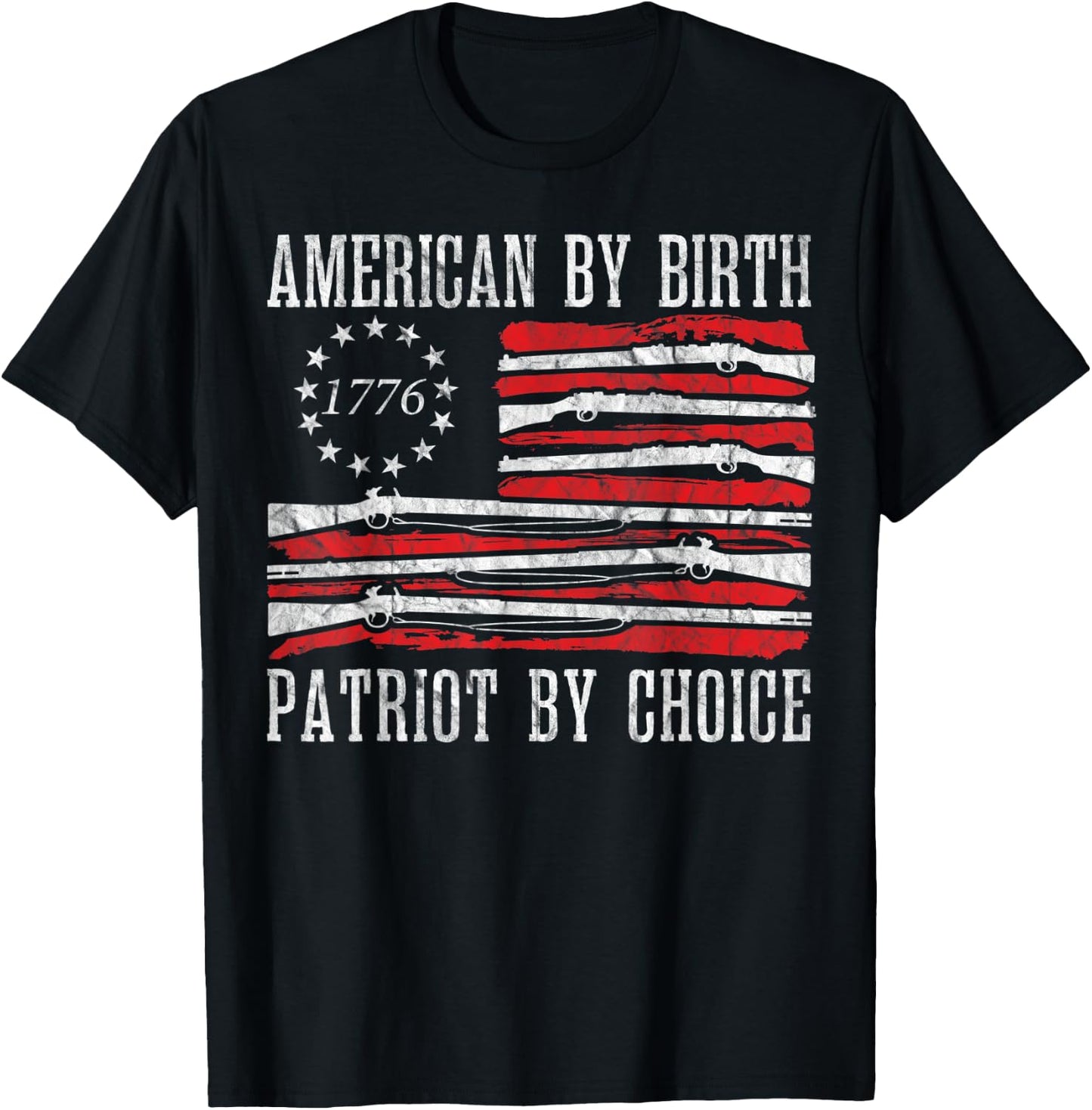 American By Birth Patriot By Choice Vintage American Flag Women Men T-Shirt - T-Shirt | Black