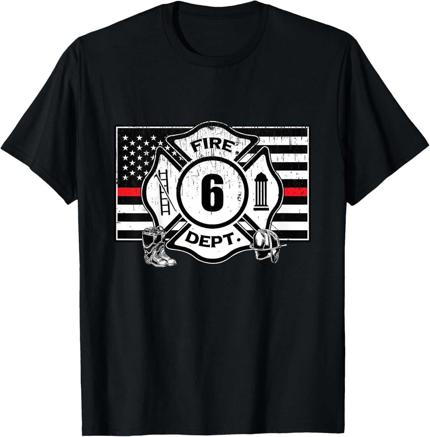 6th Birthday Firefighter Fire Truck 6 Year Old T-Shirt - T-Shirt | Black