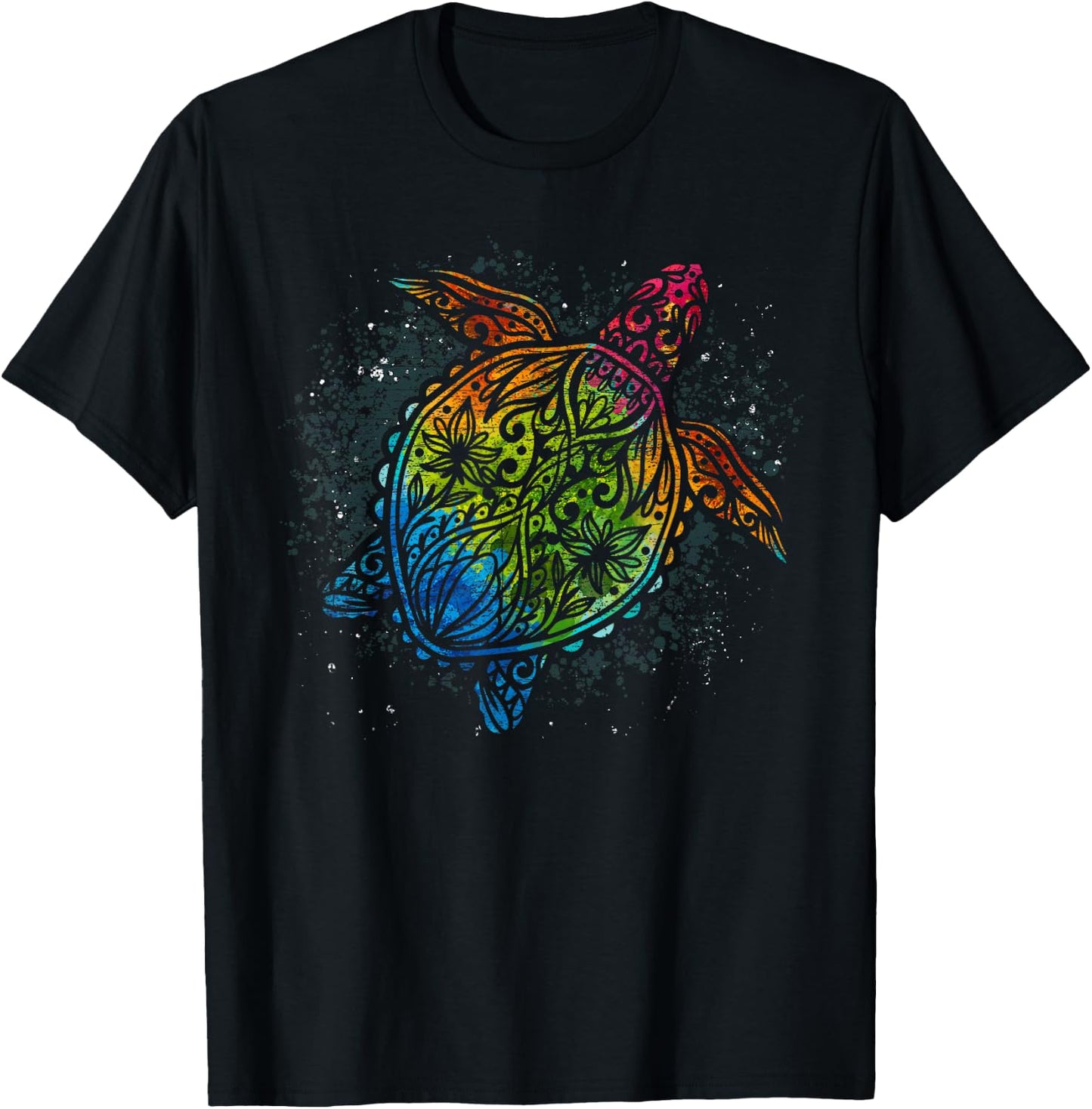 Sea Turtle Hawaii Colourful Animal Motif Turtle T-Shirt - T-Shirt | Black