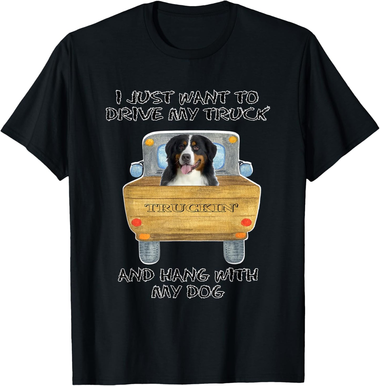 Truck Driving Dog Bernese Mountain Dog T-Shirt - T-Shirt | Black