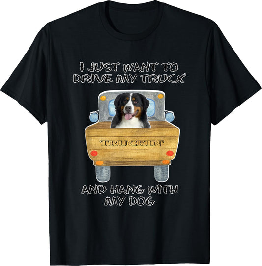 Truck Driving Dog Bernese Mountain Dog T-Shirt - T-Shirt | Black