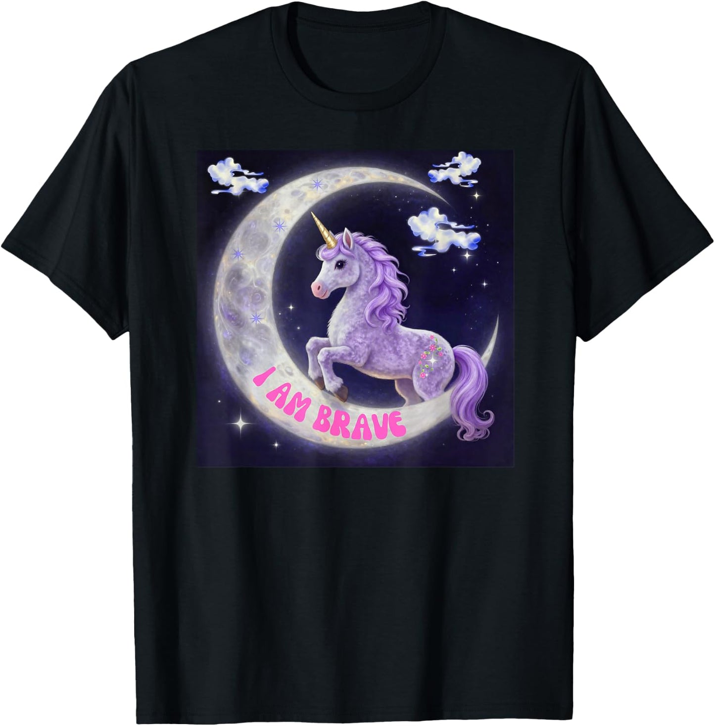 Bravery Brave As A Unicorn Fun Colourful Design T-Shirt - T-Shirt | Black