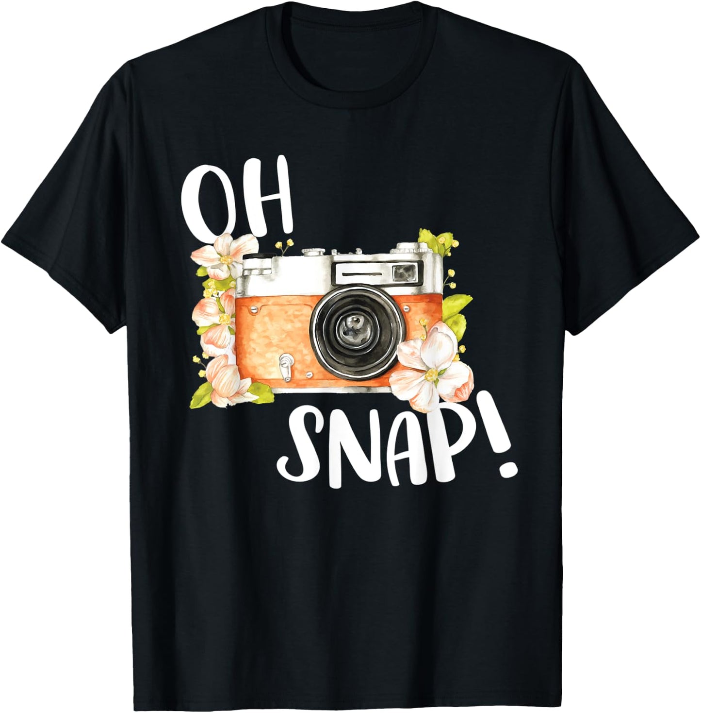 Oh Snap Funny Retro Camera Lover Floral Vintage Photography T-Shirt - T-Shirt | Black