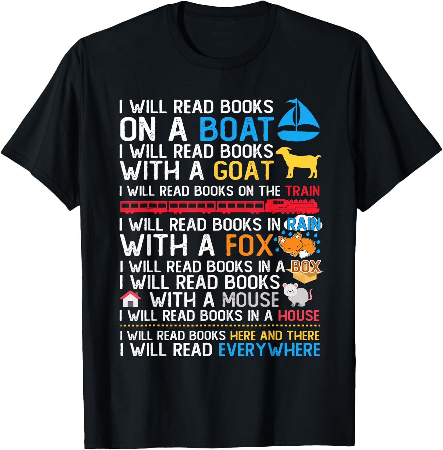 I Will Read Books On A Boat & Everywhere Reading Kids T-Shirt - T-Shirt | Black