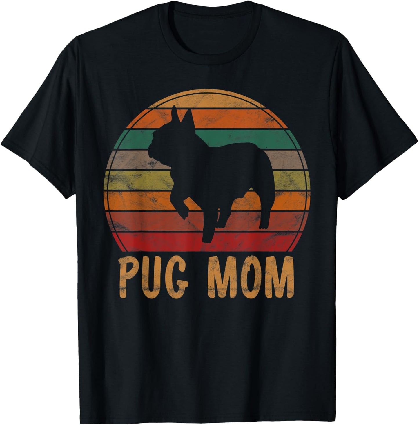 Retro Pug Mom Gift Puggle Dog Owner Mother Pet Mama Women Kids T-Shirt - T-Shirt | Black