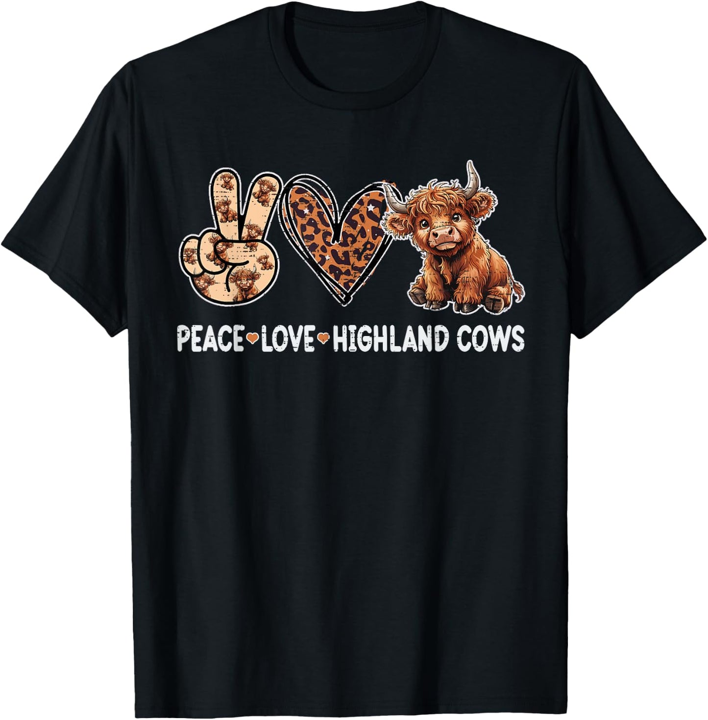 Peace Love Highland Cows Funny Beef Farmer Farm Cow Lover T-Shirt - T-Shirt | Black