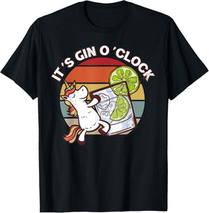 It's Gin O'Clock Cocktail Sunset Unicorn Gin and Juice T-Shirt - T-Shirt | Black