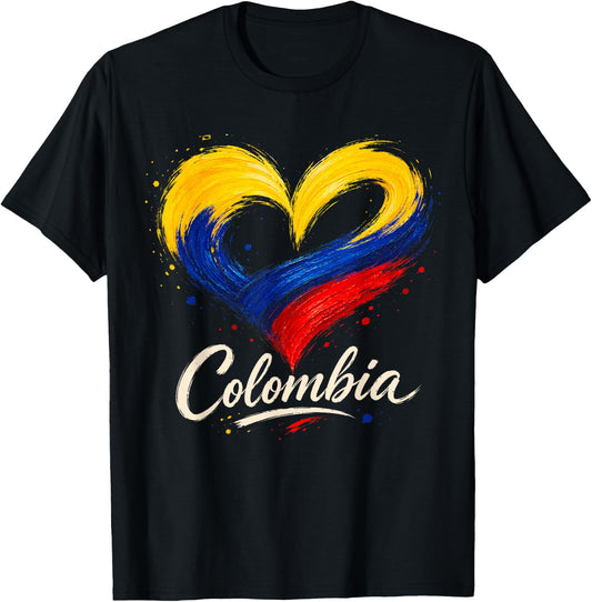 Love Colombia Flag Heart Pride Colombian Patriotic Women T-Shirt - T-Shirt | Black