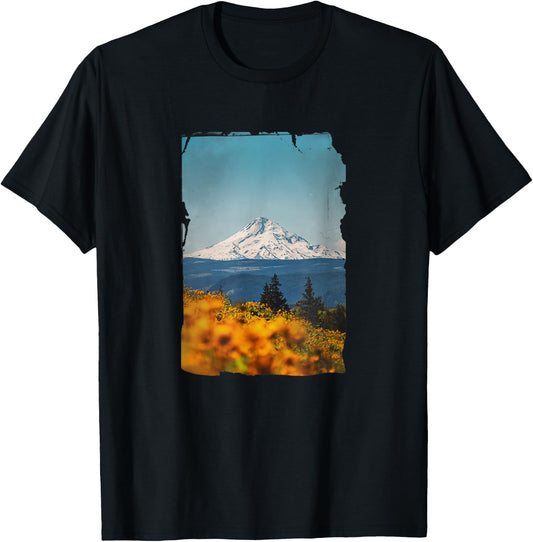 Mt Hood from Columbia River Gorge with Sunflowers Mount Hood T-Shirt - T-Shirt | Black