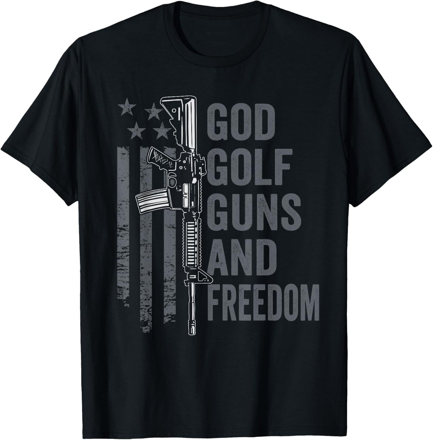 God Golf Guns & Freedom - Funny Pro Gun Golfer Rifle Flag T-Shirt - T-Shirt | Black