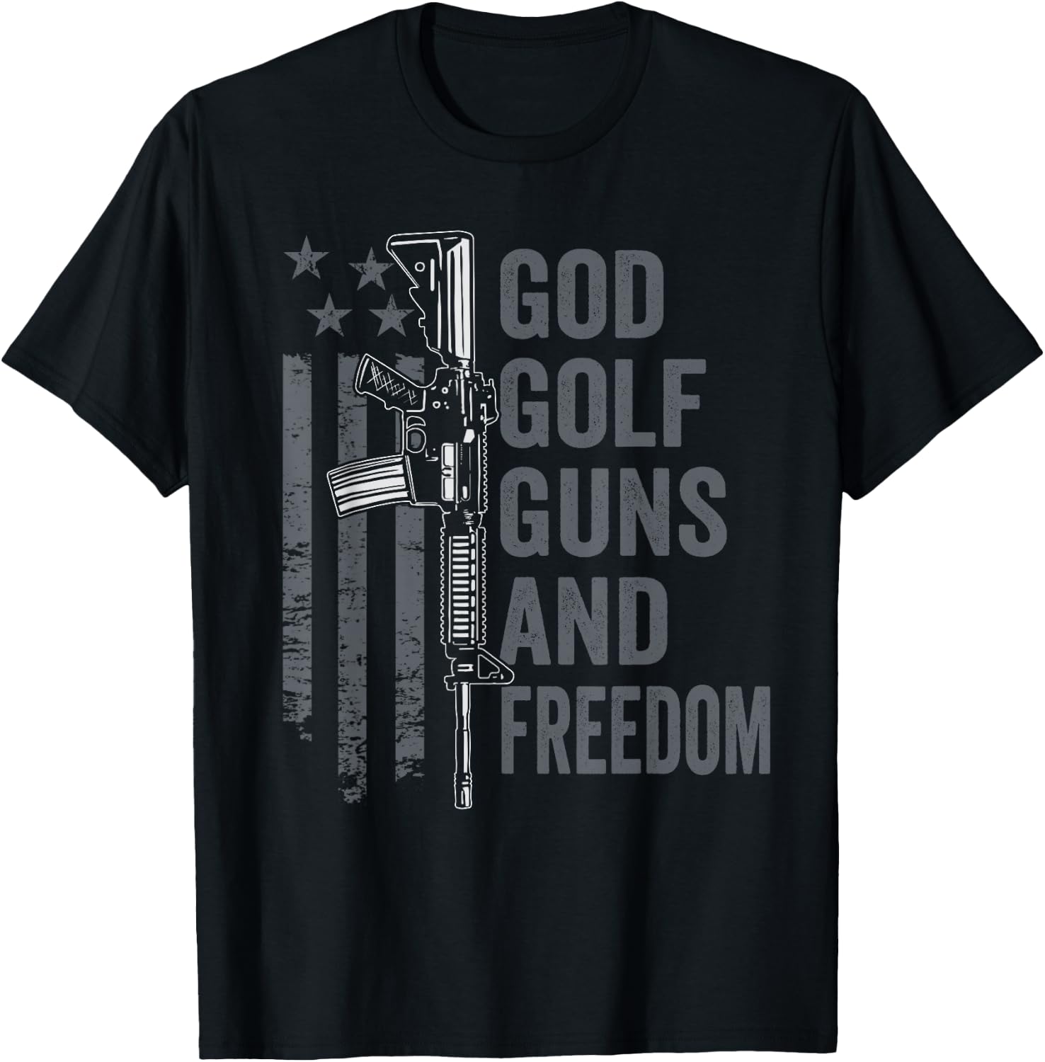 God Golf Guns & Freedom - Funny Pro Gun Golfer Rifle Flag T-Shirt - T-Shirt | Black
