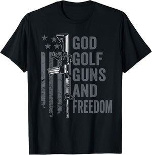 God Golf Guns & Freedom - Funny Pro Gun Golfer Rifle Flag T-Shirt - T-Shirt | Black