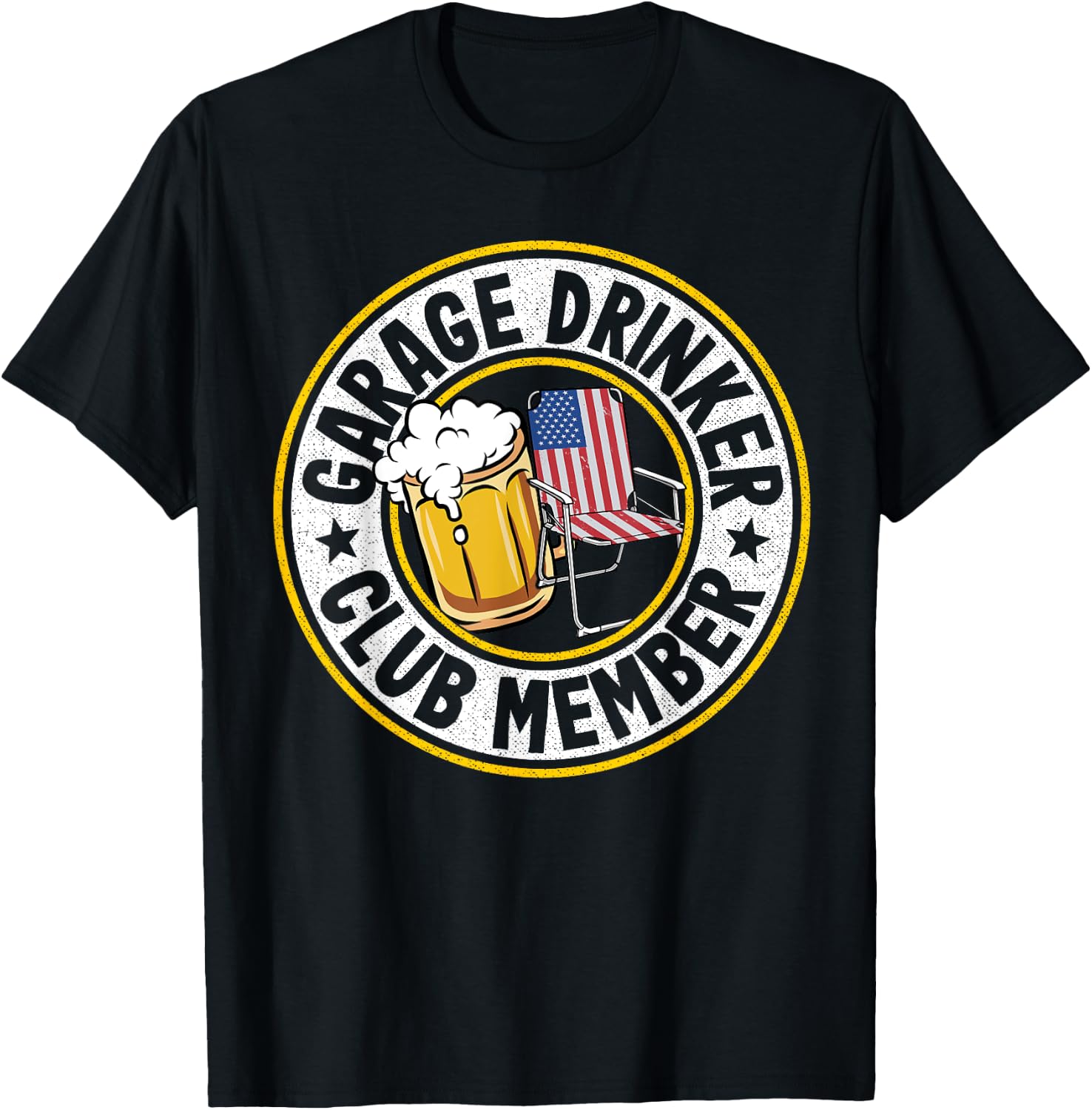 Beer Drinking American Flag Garage Drinker Club Member T-Shirt - T-Shirt | Black