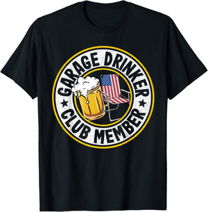 Beer Drinking American Flag Garage Drinker Club Member T-Shirt - T-Shirt | Black
