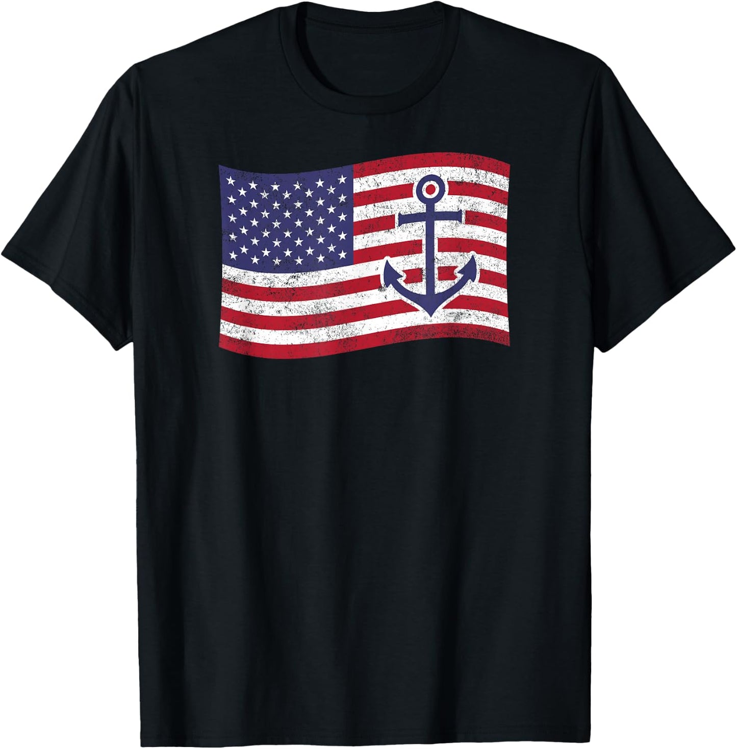 Anchor American Flag – Nautical Patriotic Boater T-Shirt - T-Shirt | Black