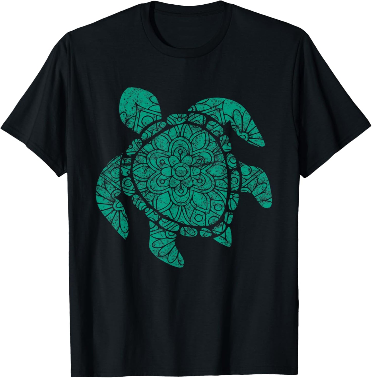 Sea Turtle Teal Mandala Boho Turtles T-Shirt - T-Shirt | Black
