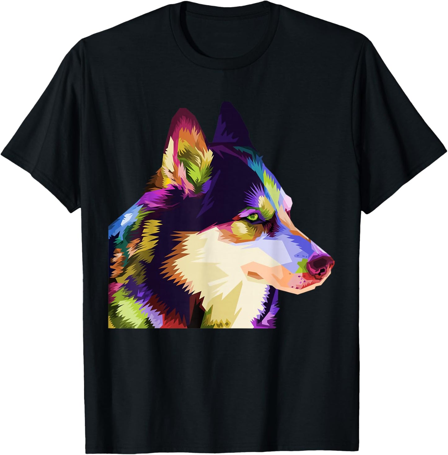Husky Colorful Pop Art Portrait For Dog Owners Chukcha Sibe Men Women Girls Kids T-Shirt - T-Shirt | Black