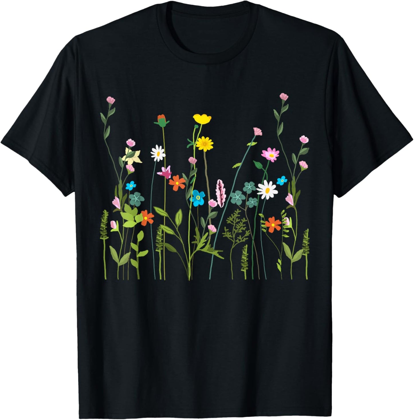 Women Wildflower Summer Flowers Blooming Floral Graphic T-Shirt - T-Shirt | Black
