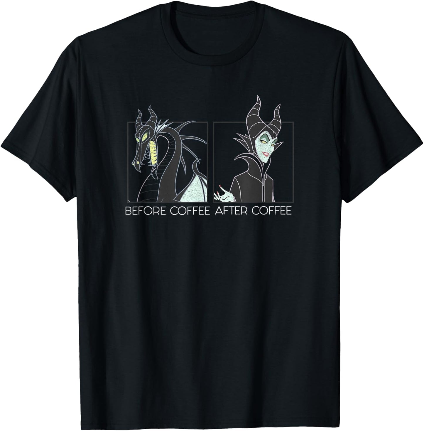 Disney Villains Maleficent Panels Before Coffee After Coffee T-Shirt - T-Shirt | Black