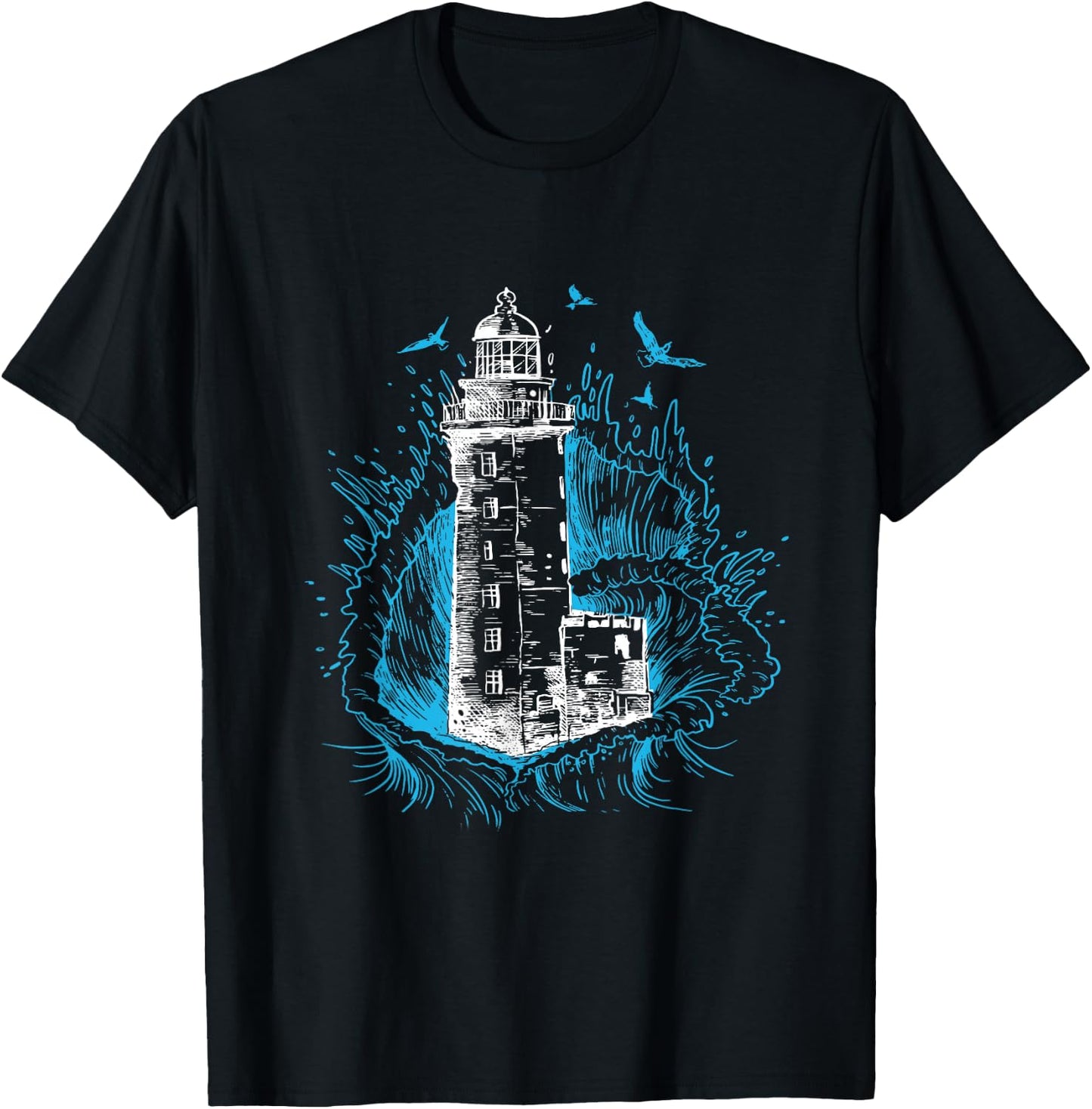Lighthouse Waves Seagull Seaside Life Beach Lover T-Shirt - T-Shirt | Black
